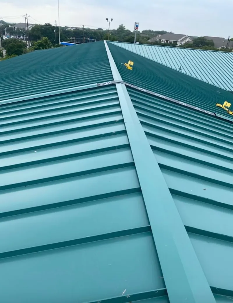 Green commercial metal roof ridge and valley for Metal Roof Repair in Soledad